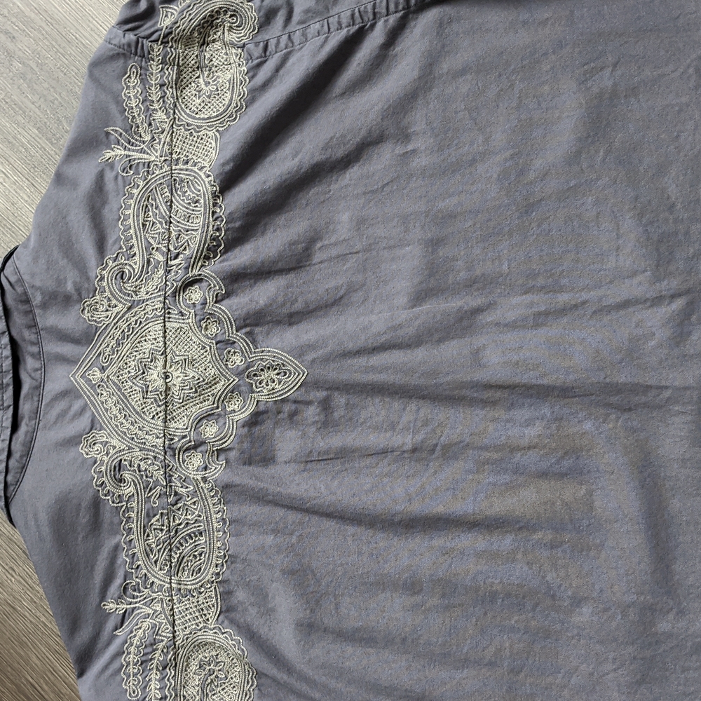 🎉HP🎉 Lucky Brand Gray Western Style Button Down Embroidered Shirt XL - Picture 11 of 14